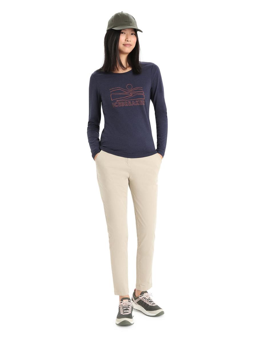 Midnight Navy Icebreaker Merino Central Classic T-Shirt Sunset Women's Long Sleeve | AU 1633XYUF